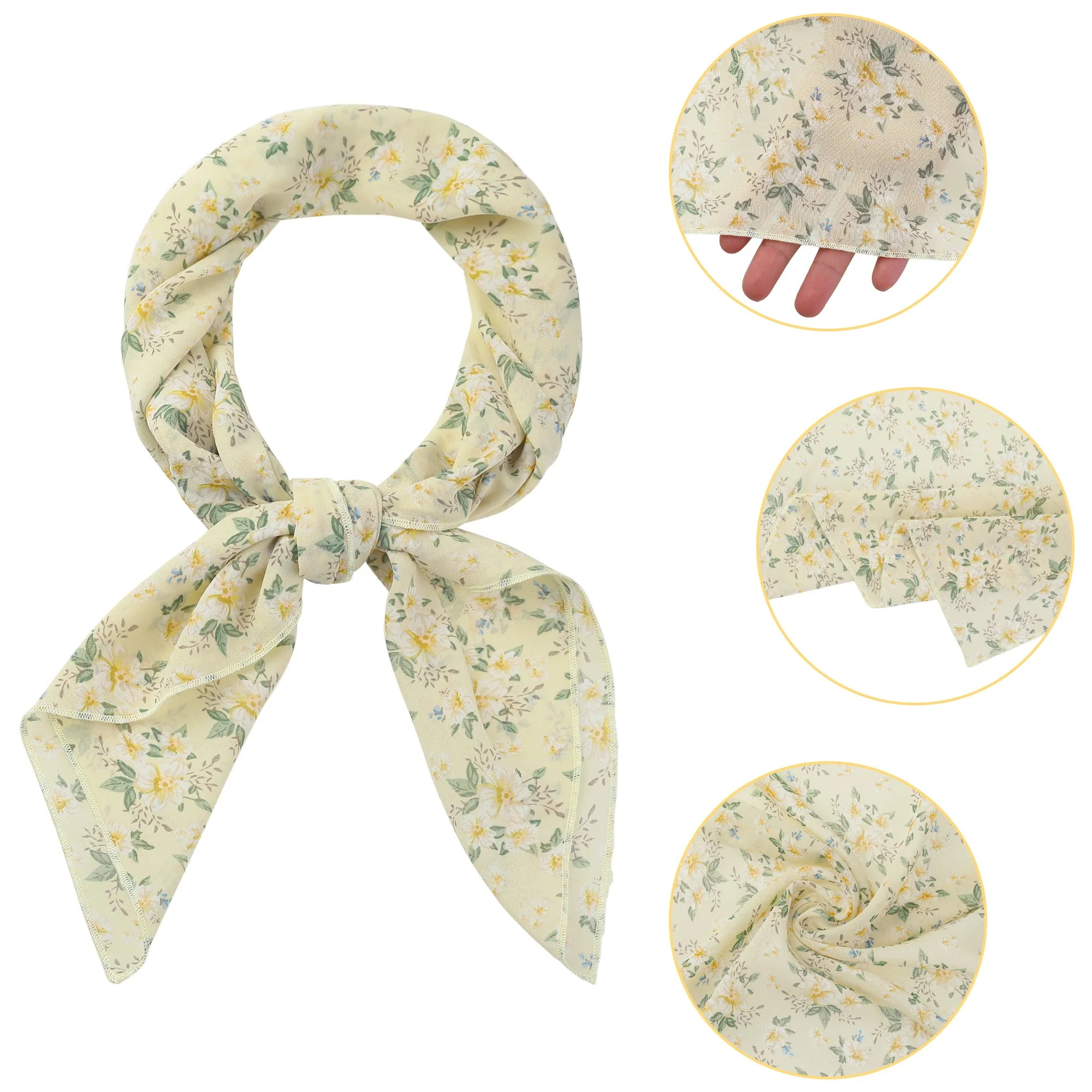 Chiffon Floral Print Square Kerchief Neck Scarf Neckerchief