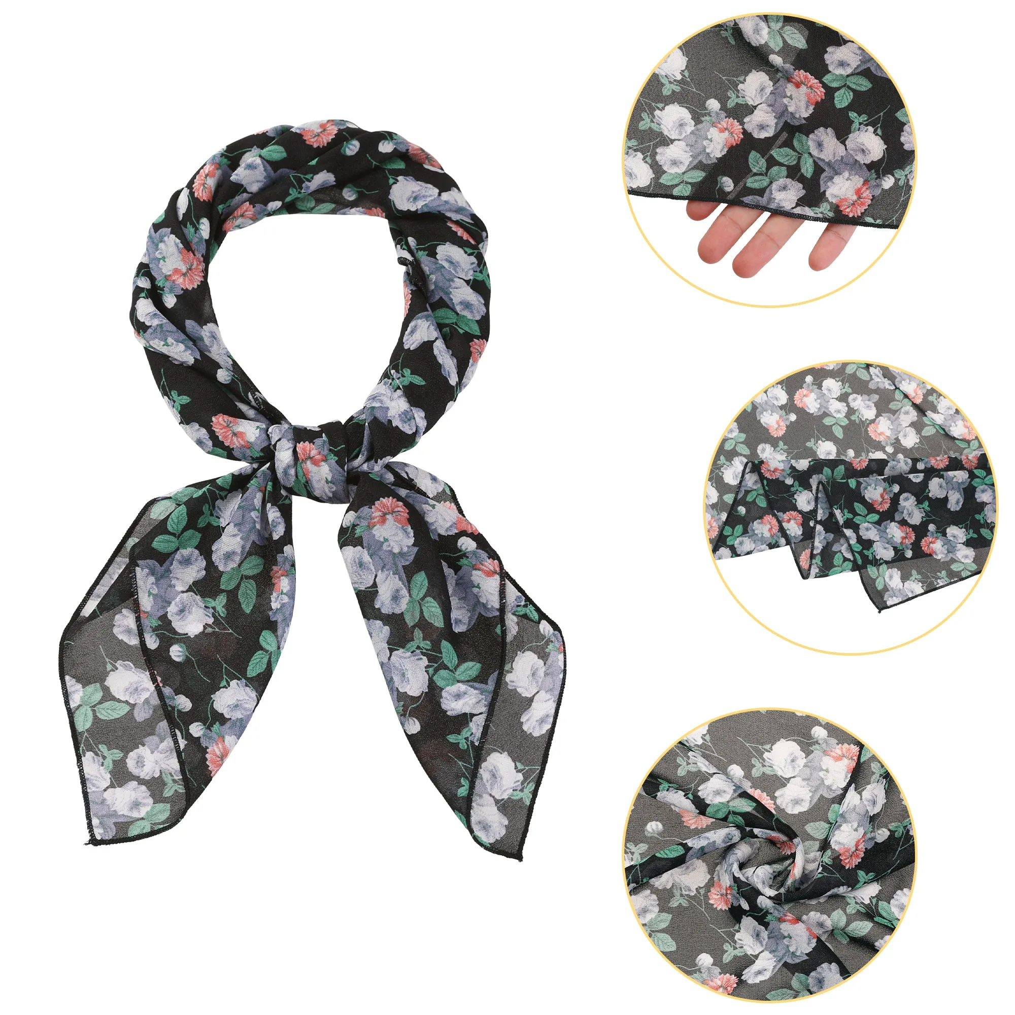 Chiffon Floral Print Square Kerchief Neck Scarf Neckerchief