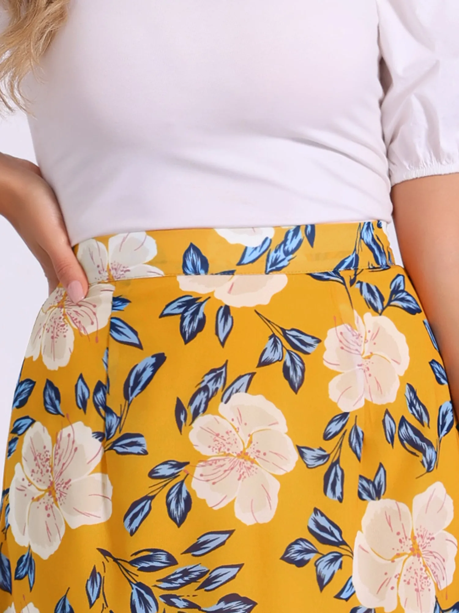 Chiffon Printed Elastic Waist Ruffle Tiered Flowy Midi Skirt