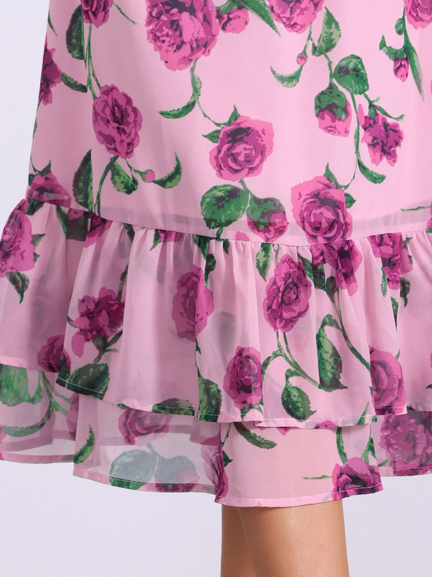 Chiffon Printed Elastic Waist Ruffle Tiered Flowy Midi Skirt