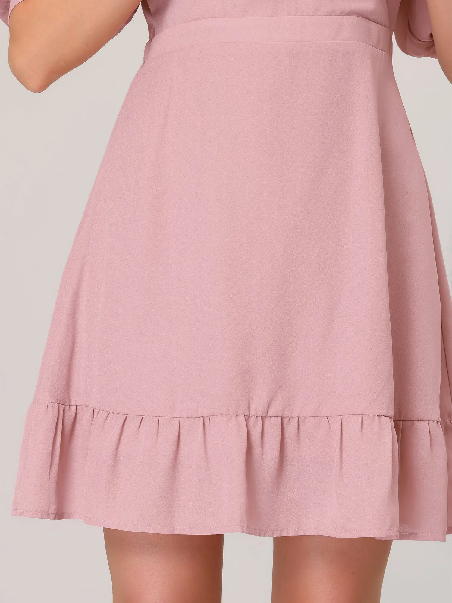 Chiffon Puff Short Sleeve Ruffled Hem A-Line Mini Dress