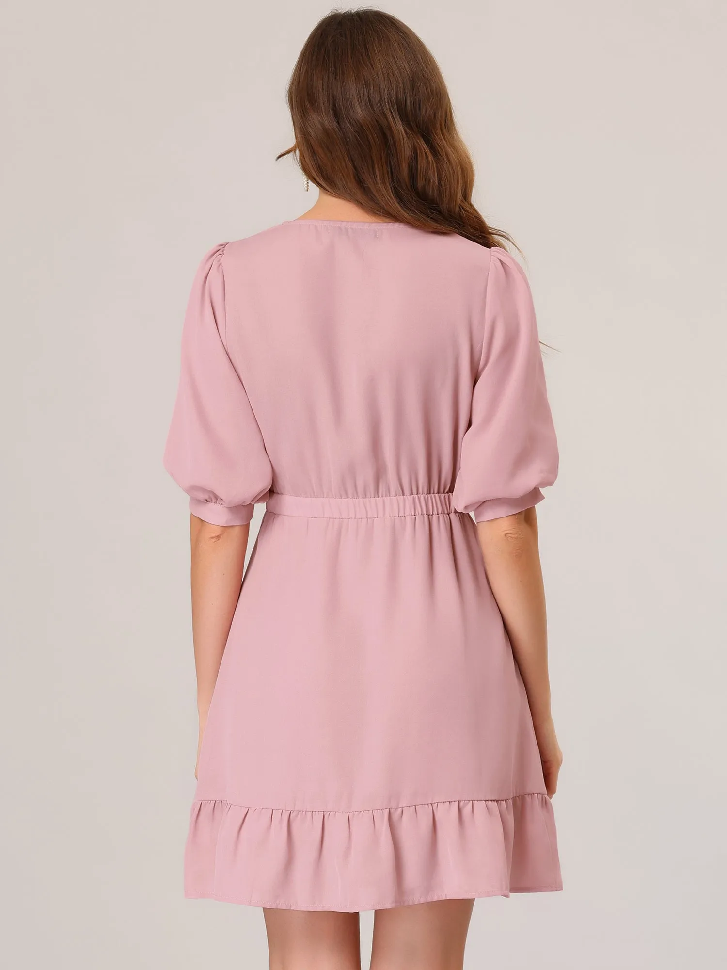 Chiffon Puff Short Sleeve Ruffled Hem A-Line Mini Dress