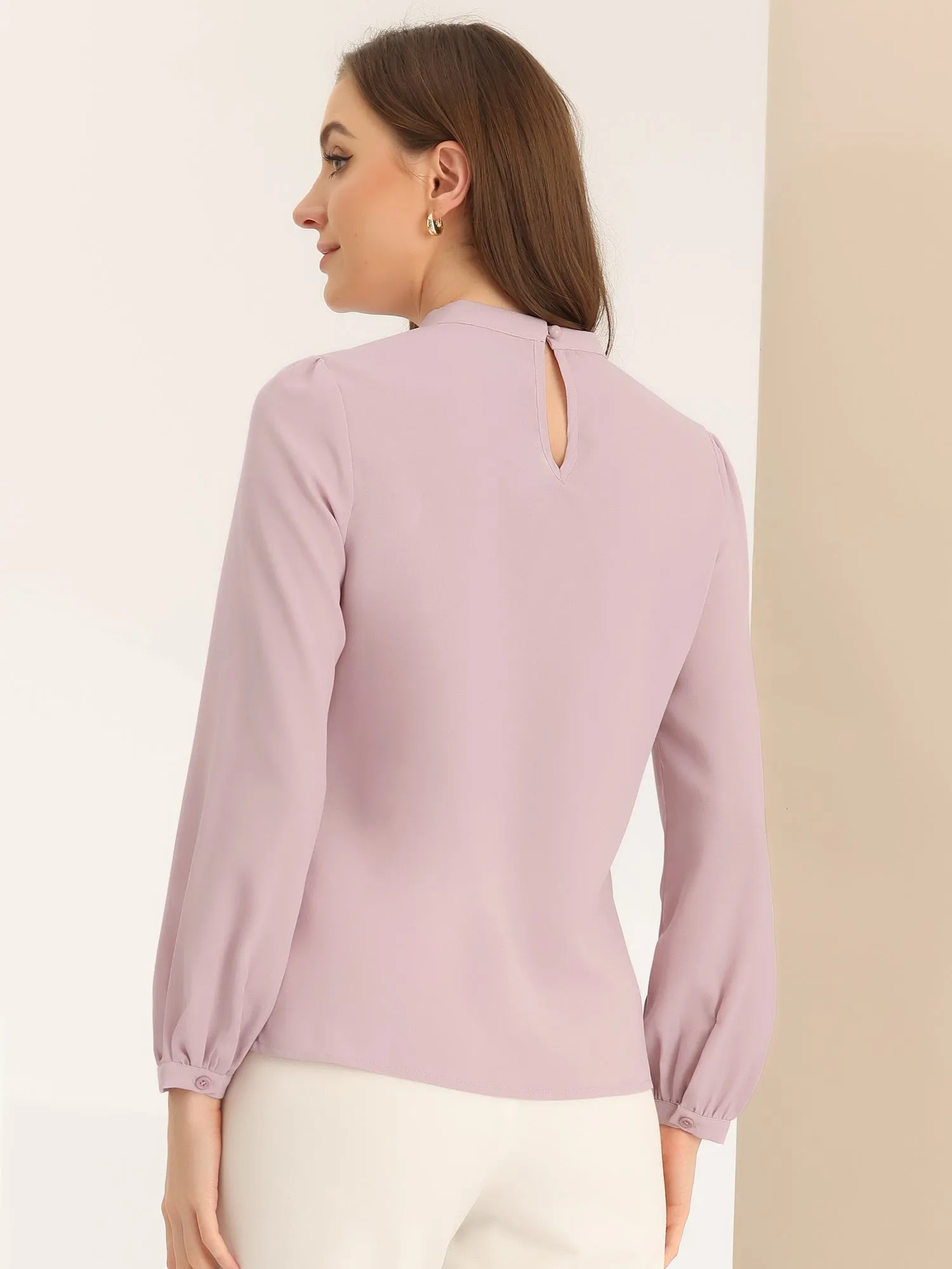 Chiffon Shirt Work Office Mock Neck Long Sleeve Blouse
