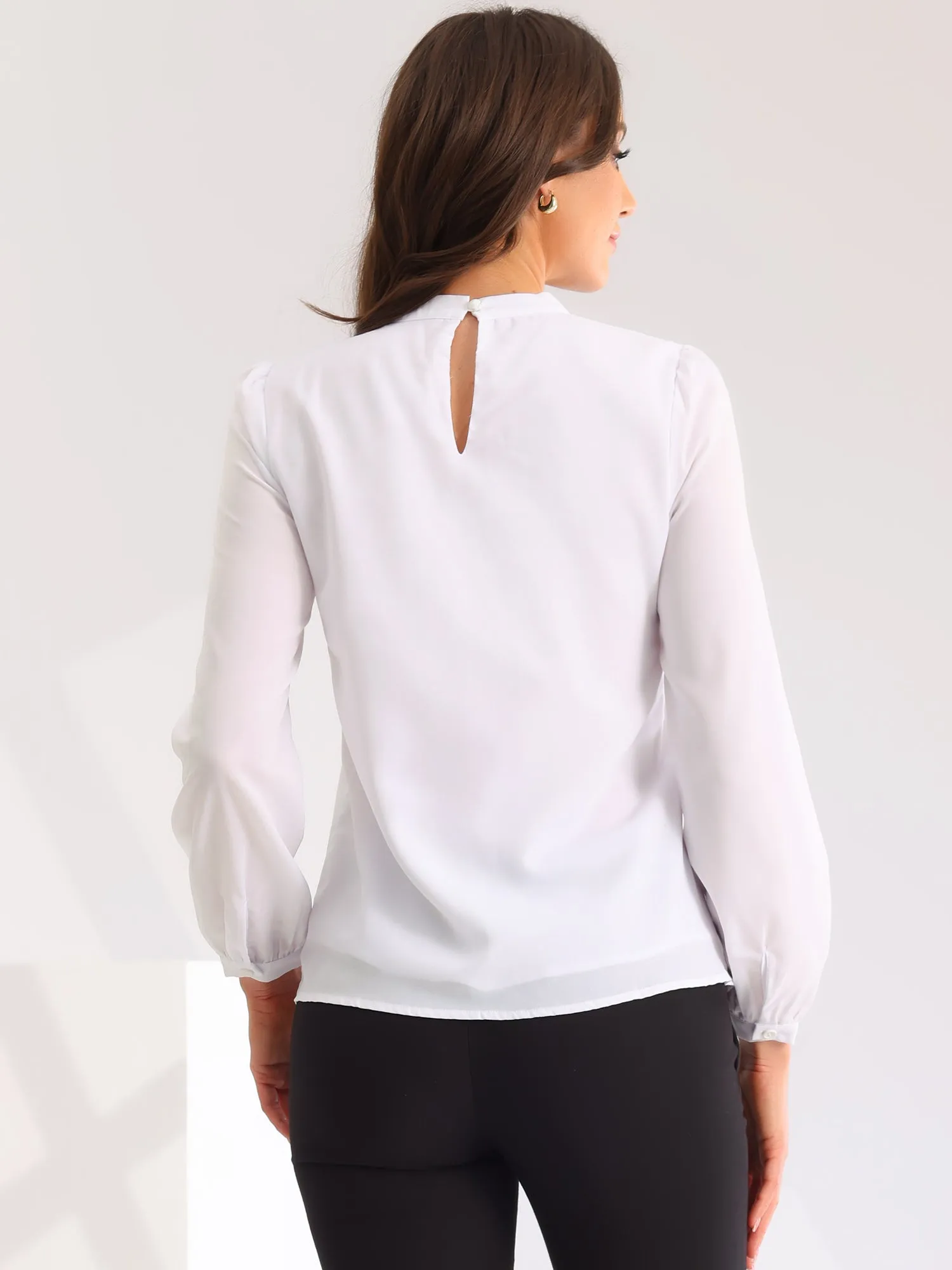 Chiffon Shirt Work Office Mock Neck Long Sleeve Blouse