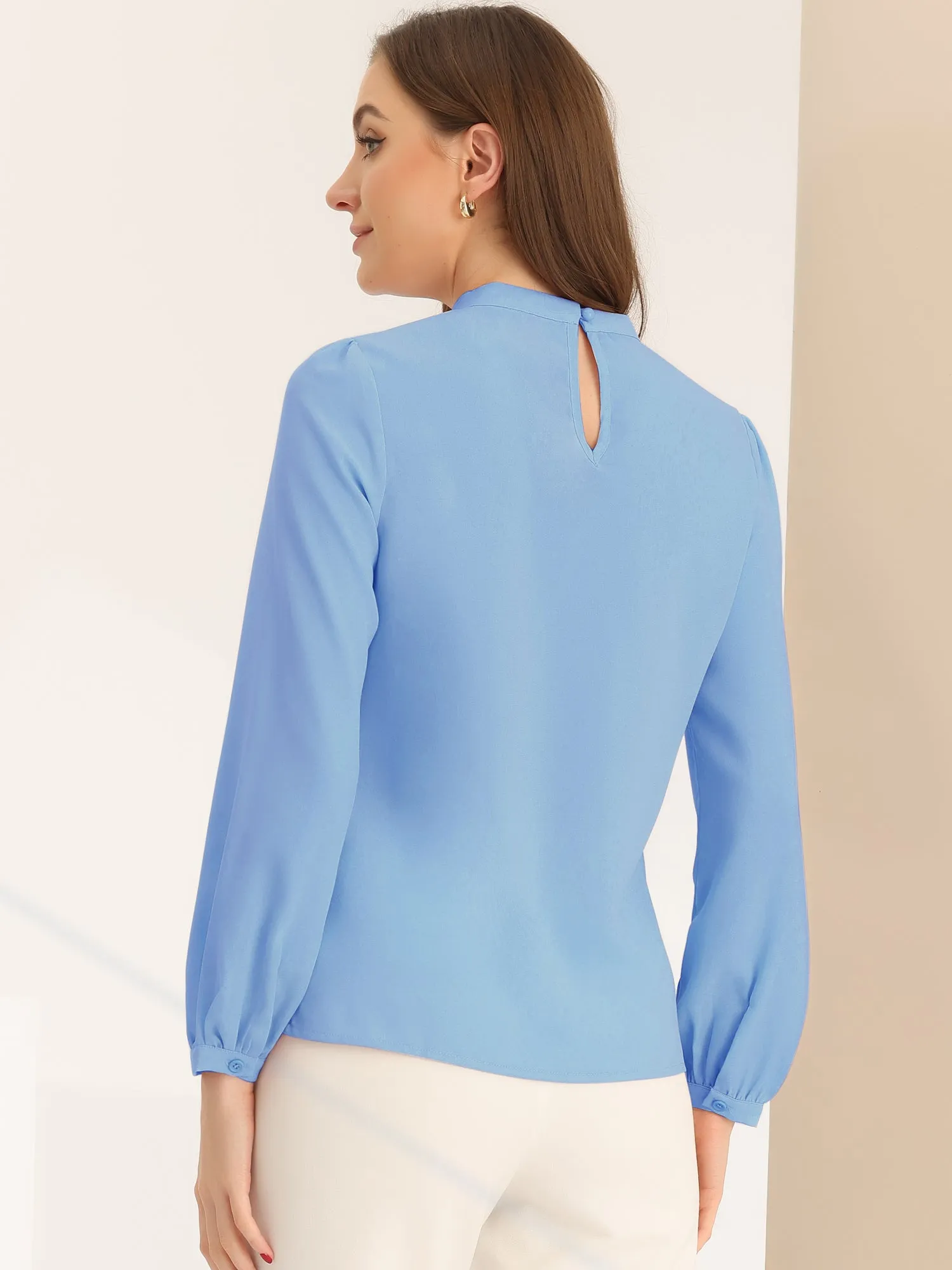 Chiffon Shirt Work Office Mock Neck Long Sleeve Blouse