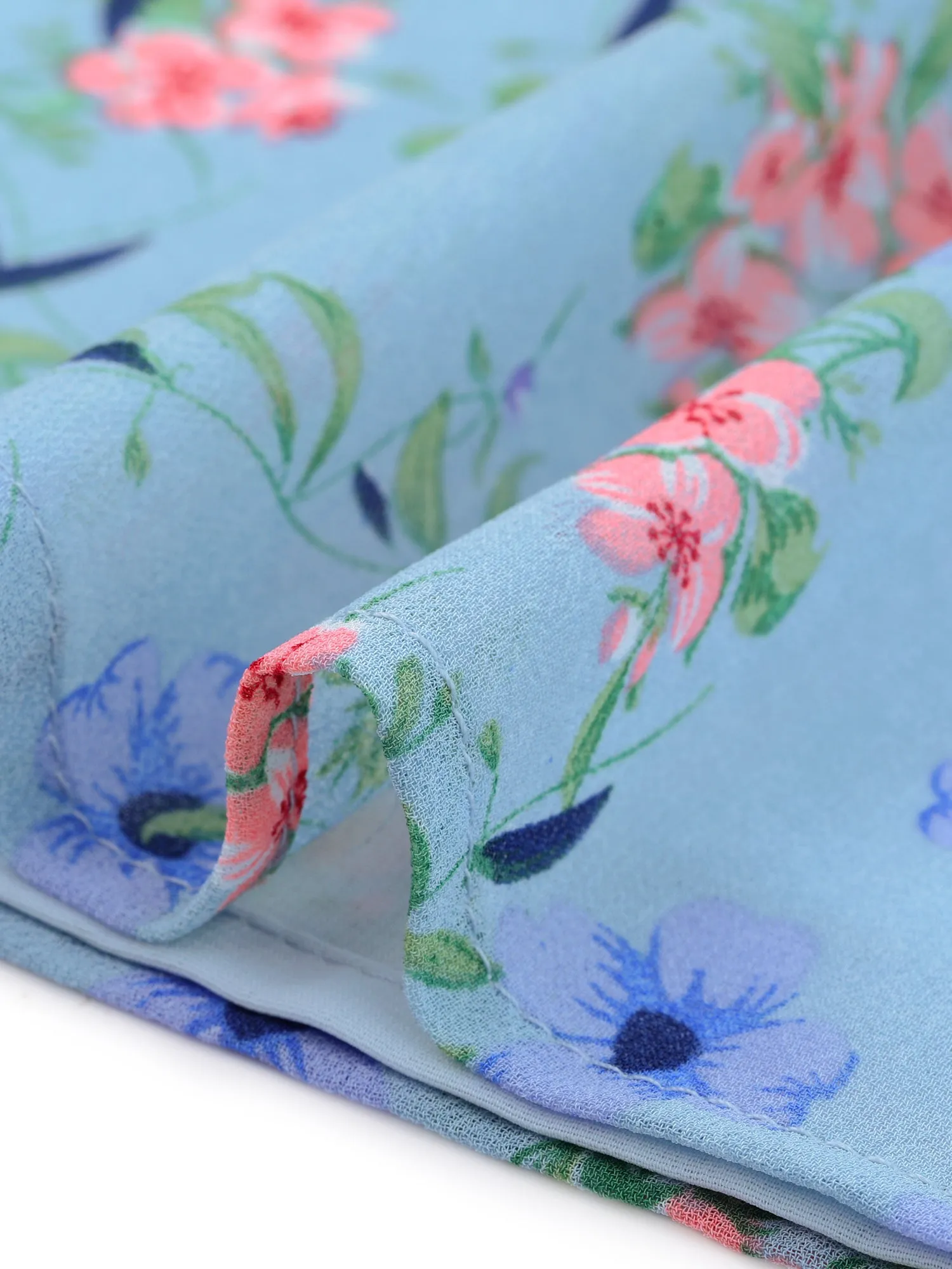 Chiffon Short Sleeve Ruffled Trim Floral Blouse Top