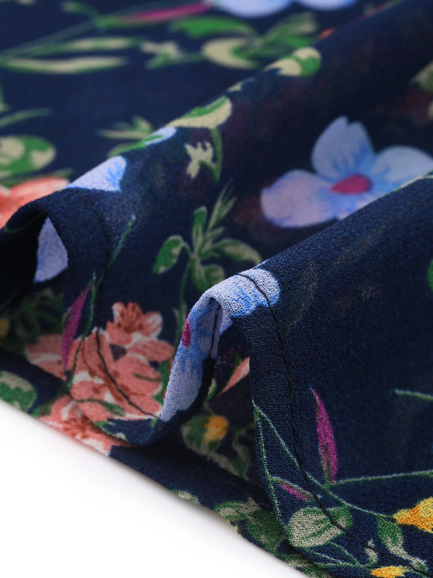 Chiffon Short Sleeve Ruffled Trim Floral Blouse Top