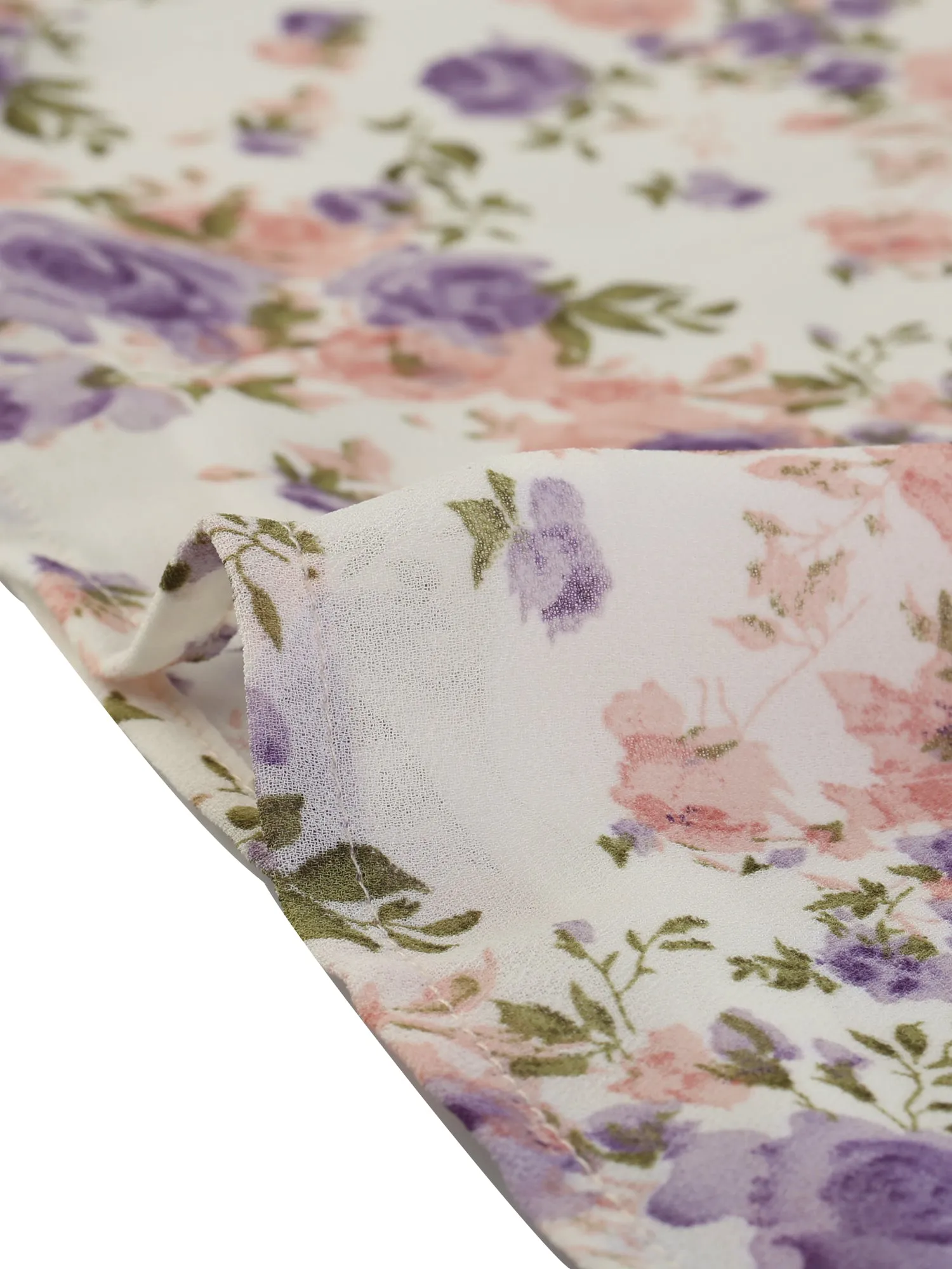 Chiffon Short Sleeve Ruffled Trim Floral Blouse Top