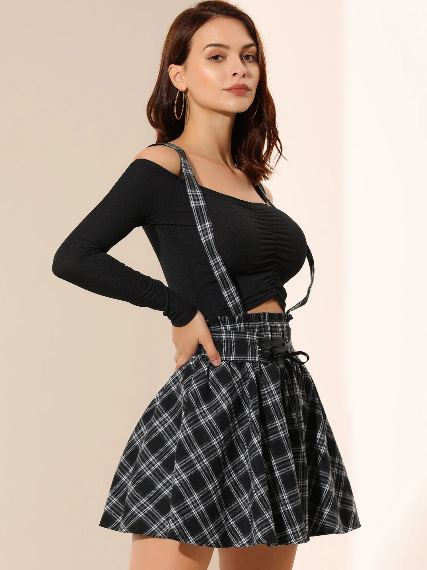 Christmas Gothic Plaid High Waisted Detachable Suspender Skirt