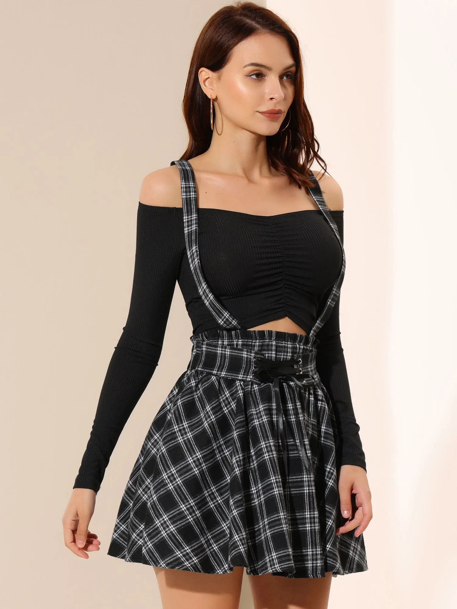 Christmas Gothic Plaid High Waisted Detachable Suspender Skirt