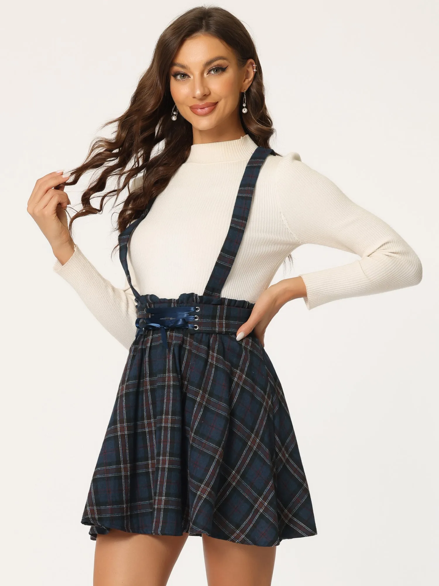 Christmas Gothic Plaid High Waisted Detachable Suspender Skirt