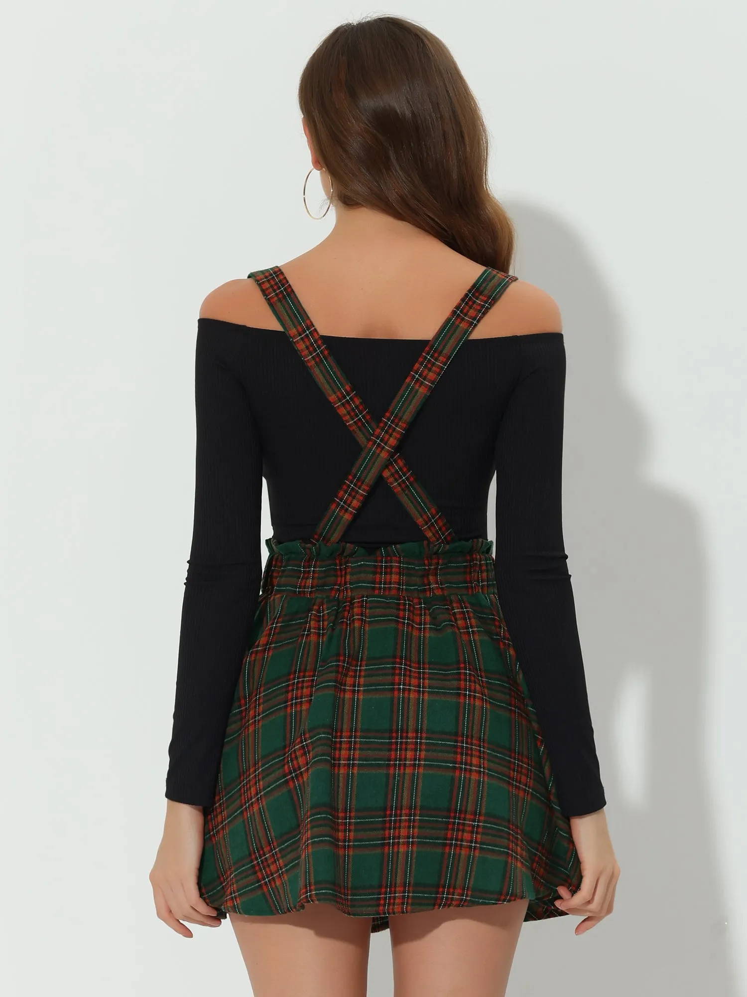 Christmas Gothic Plaid High Waisted Detachable Suspender Skirt