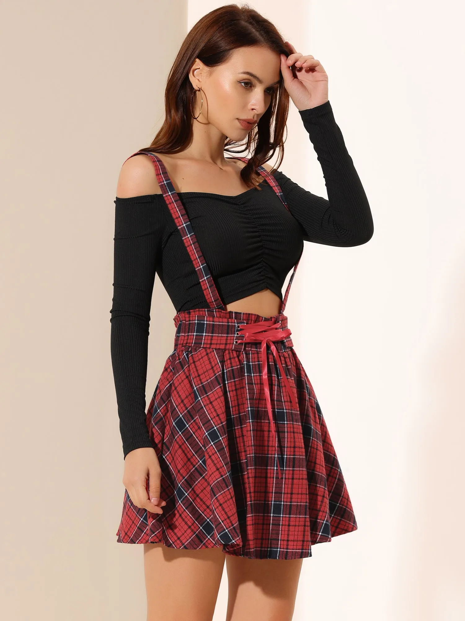 Christmas Gothic Plaid High Waisted Detachable Suspender Skirt