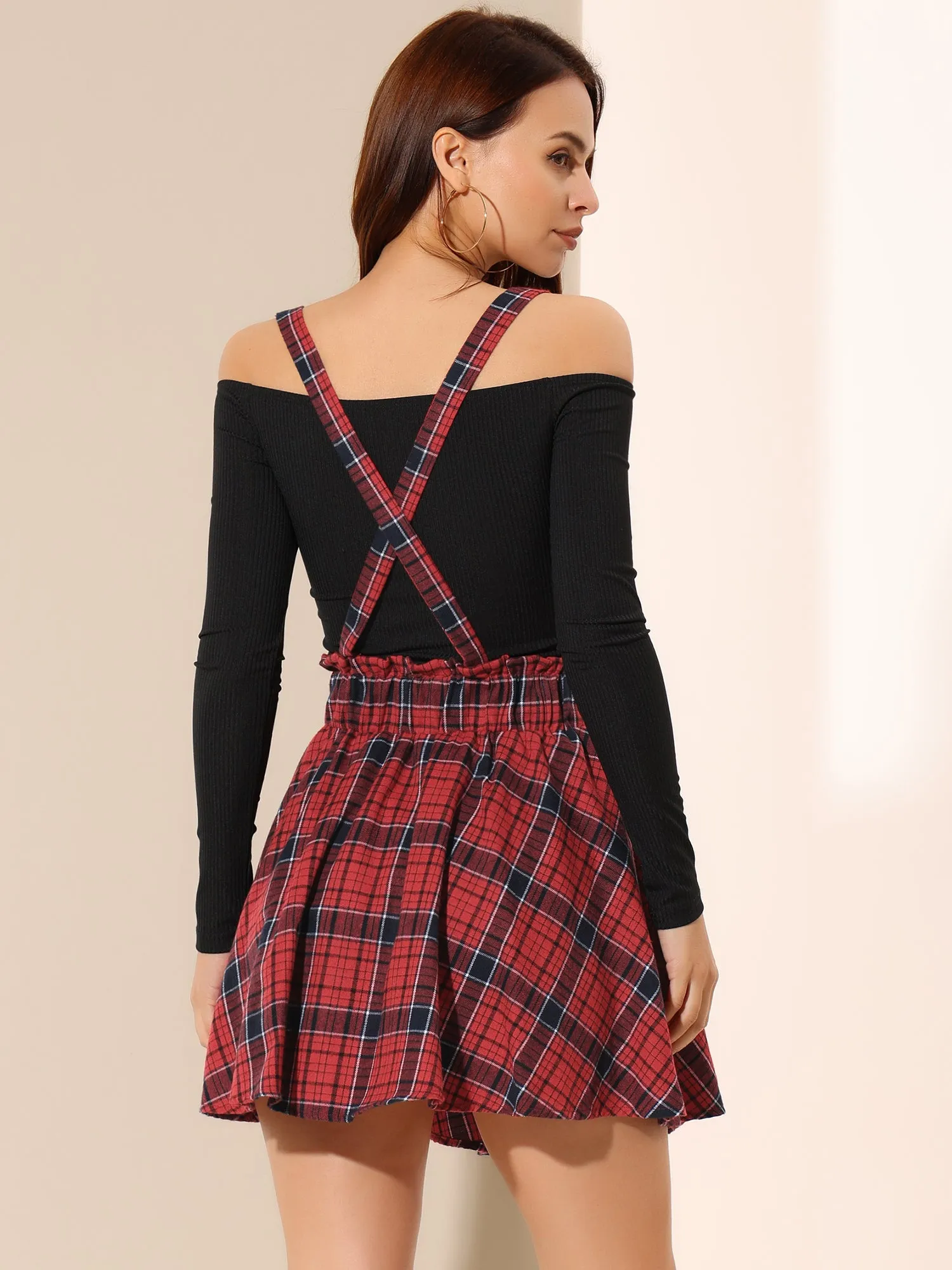 Christmas Gothic Plaid High Waisted Detachable Suspender Skirt
