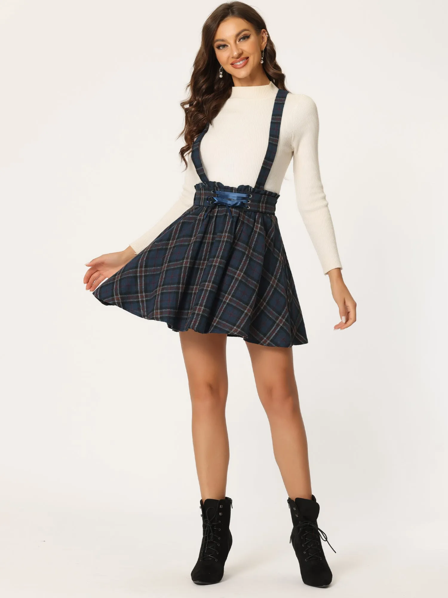Christmas Gothic Plaid High Waisted Detachable Suspender Skirt