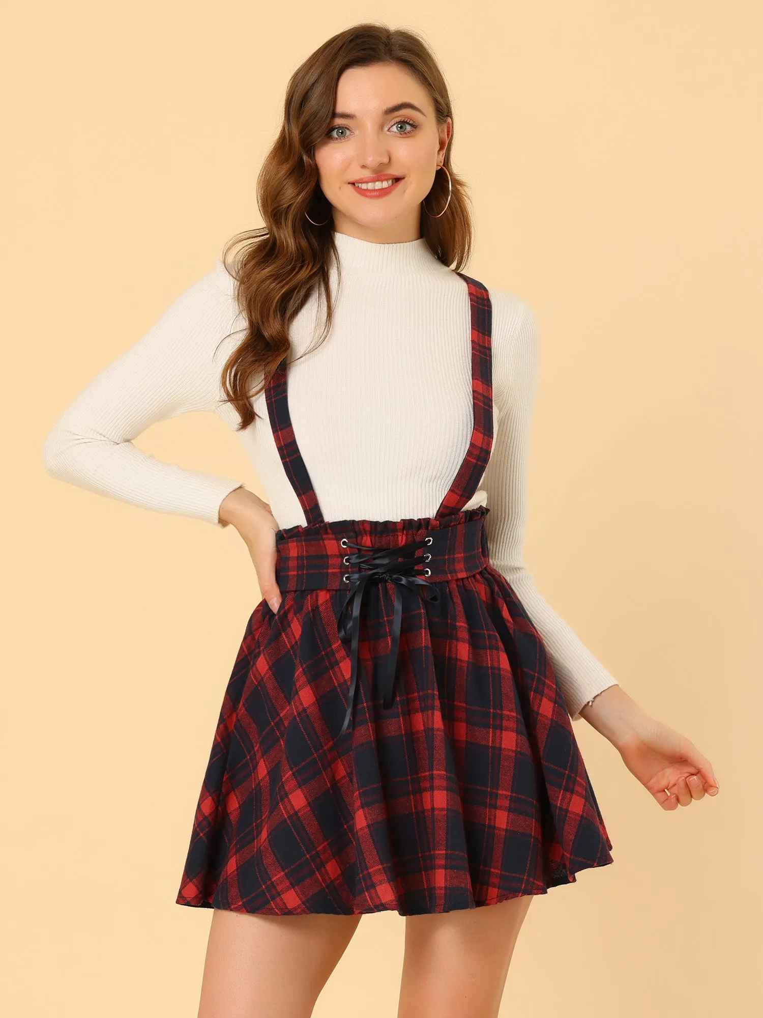 Christmas Gothic Plaid High Waisted Detachable Suspender Skirt