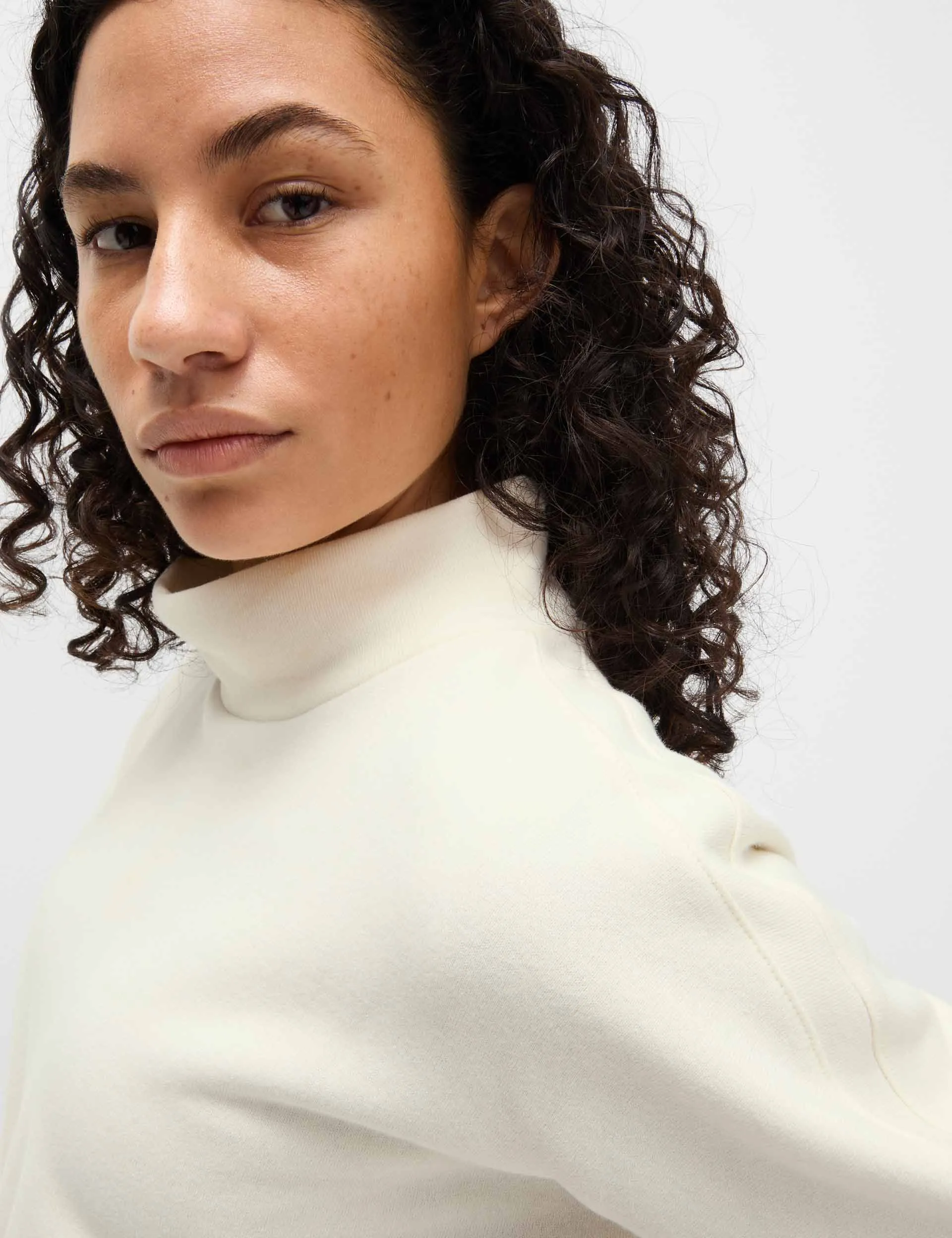 Cotton Rich Brushed Funnel Neck Sweatshirt - Ivory