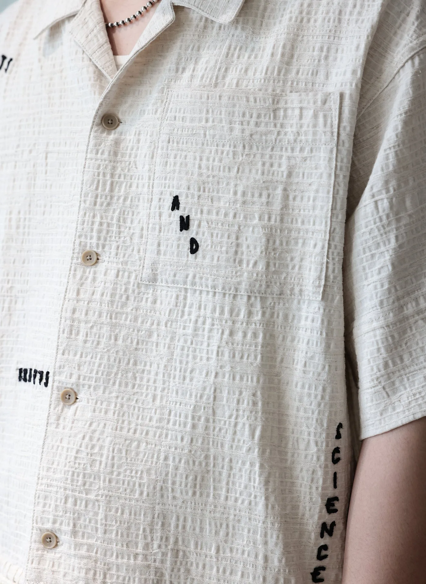 Crochet Knit Blcoking Open Collar Shirt