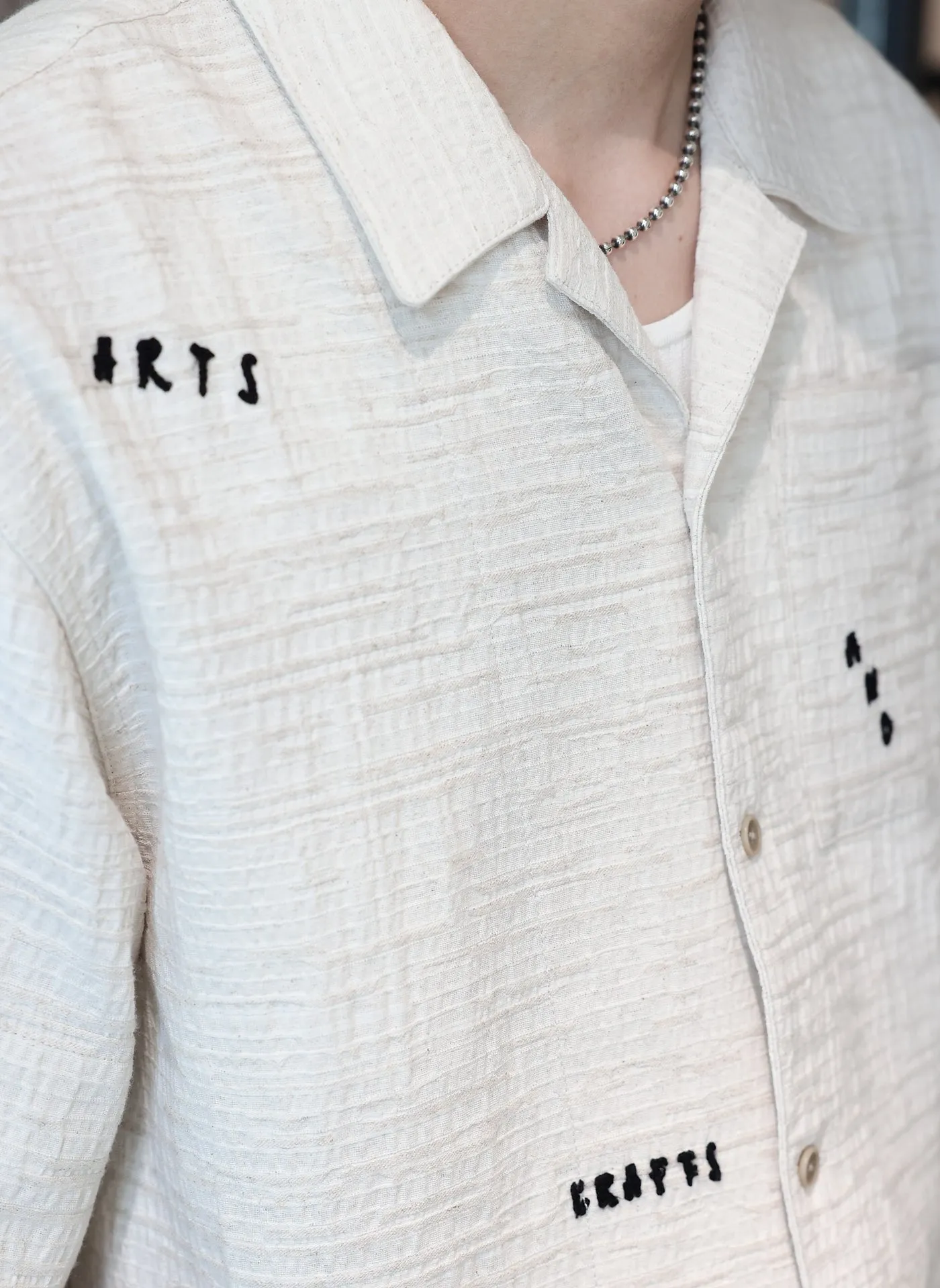 Crochet Knit Blcoking Open Collar Shirt