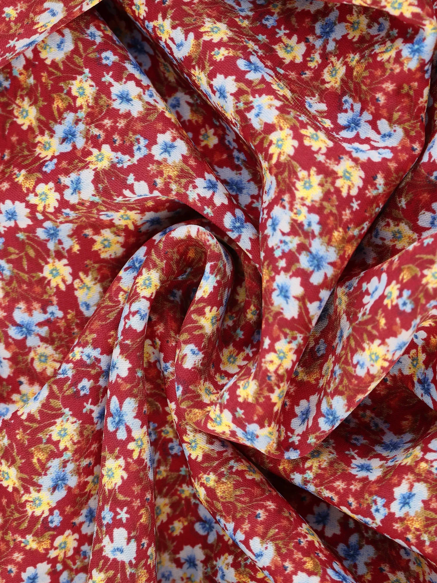Ditsy Floral Blouse Ruffle Tie Neck Long Sleeve Peplum Smocked Tops