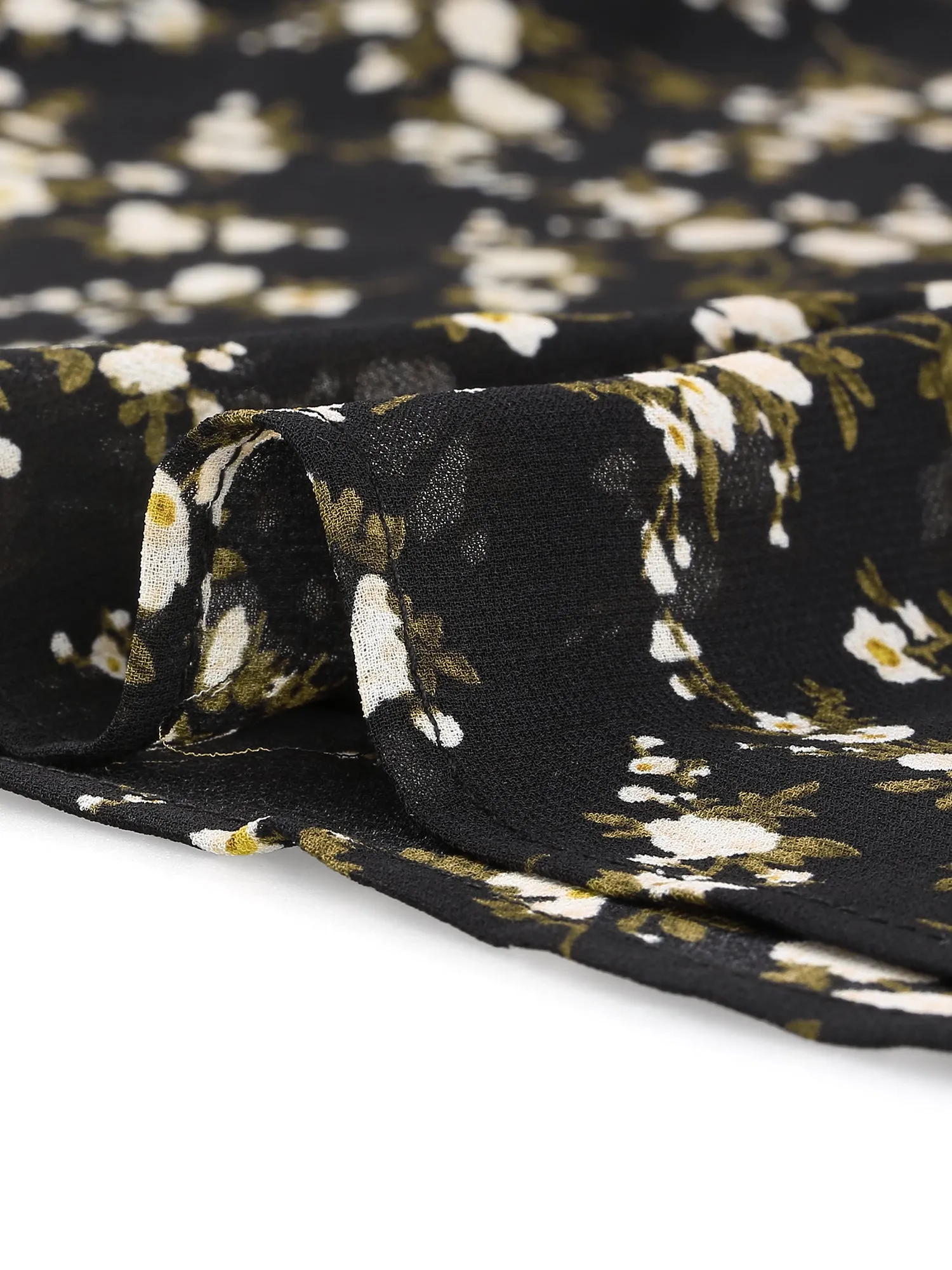 Ditsy Floral Print Chiffon Short Sleeve Ruffle Blouse
