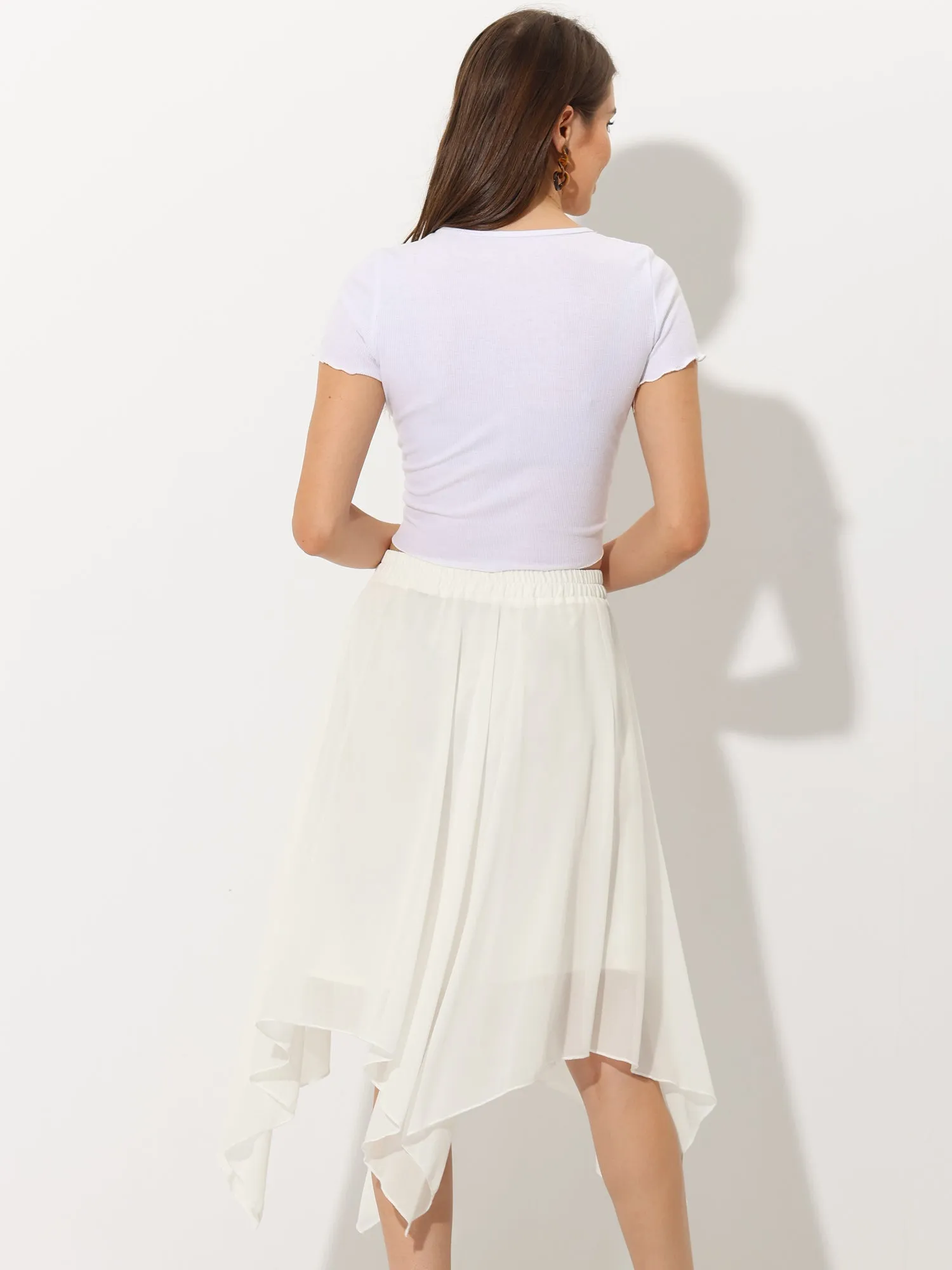 Elastic Waist Chiffon Handkerchief Hem Midi Skirt