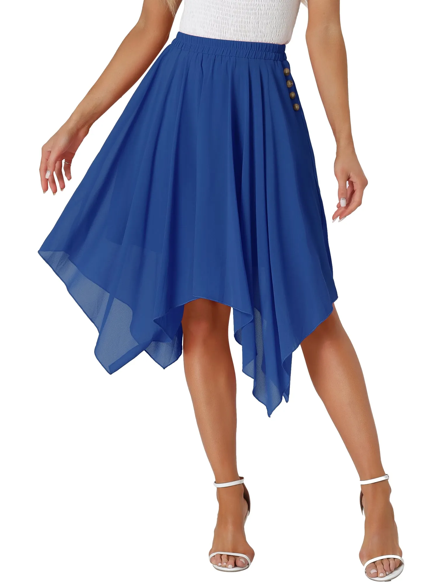 Elastic Waist Chiffon Handkerchief Hem Midi Skirt
