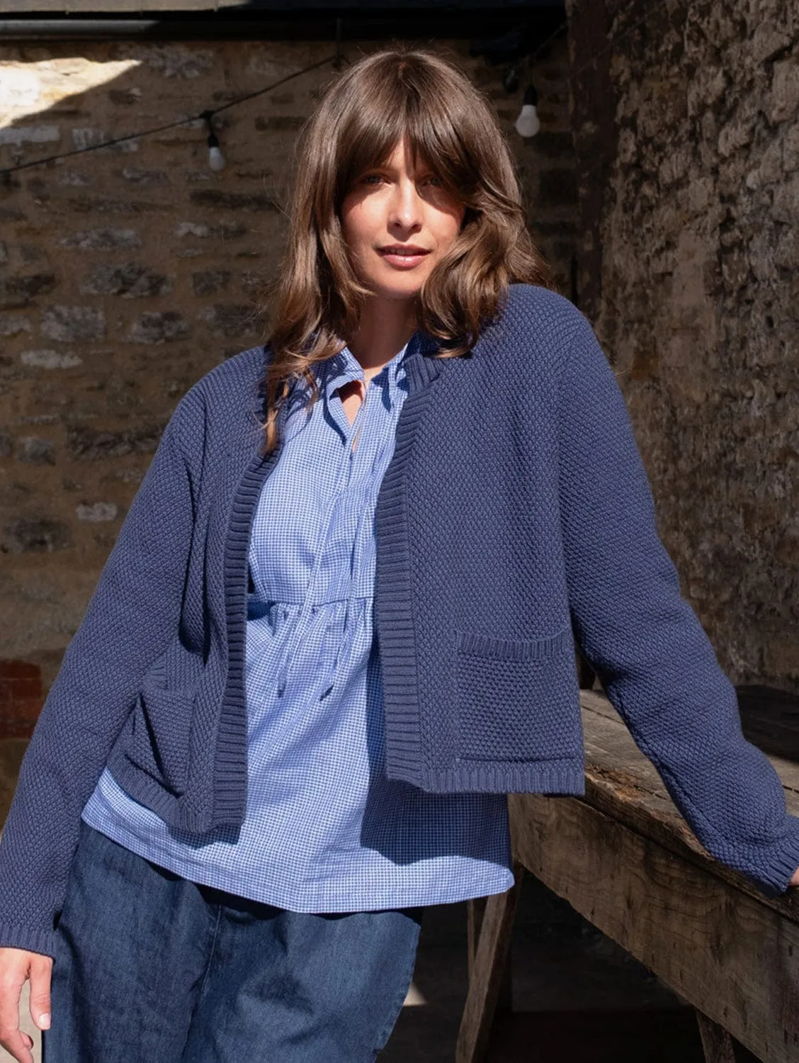 Este Women's Cotton Open Cardigan | Navy