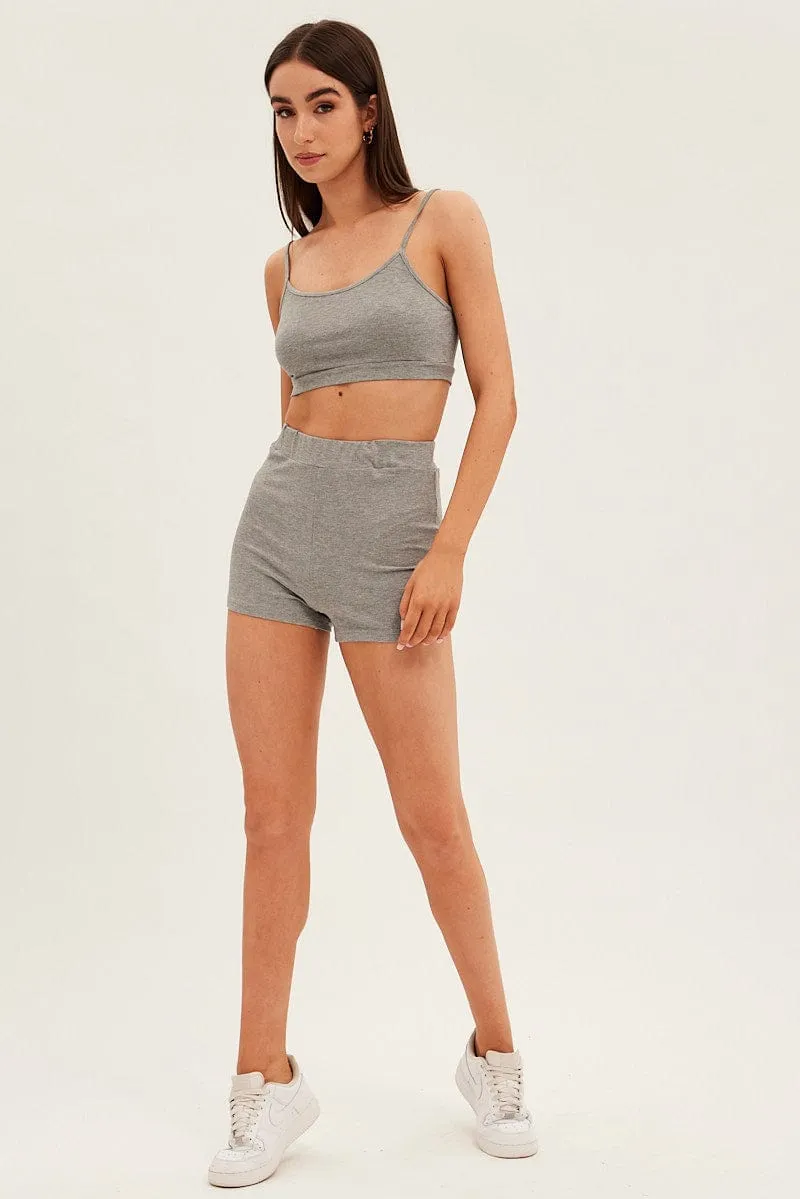Grey Crop Singlet Loungewear Set