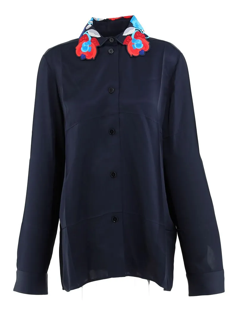 Jil Sander Floral Embroidered Long-Sleeved Shirt