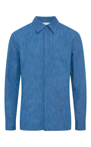 Judie Shirt in Medium Blue Recycled Cotton Linen Denim