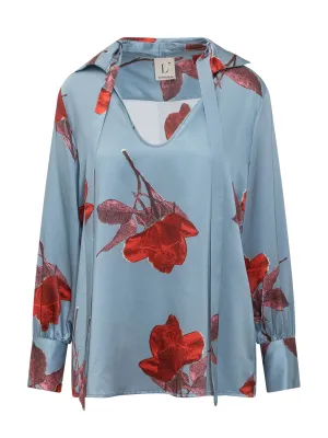 L'Autre Chose Floral-Print Neck Tie Blouse