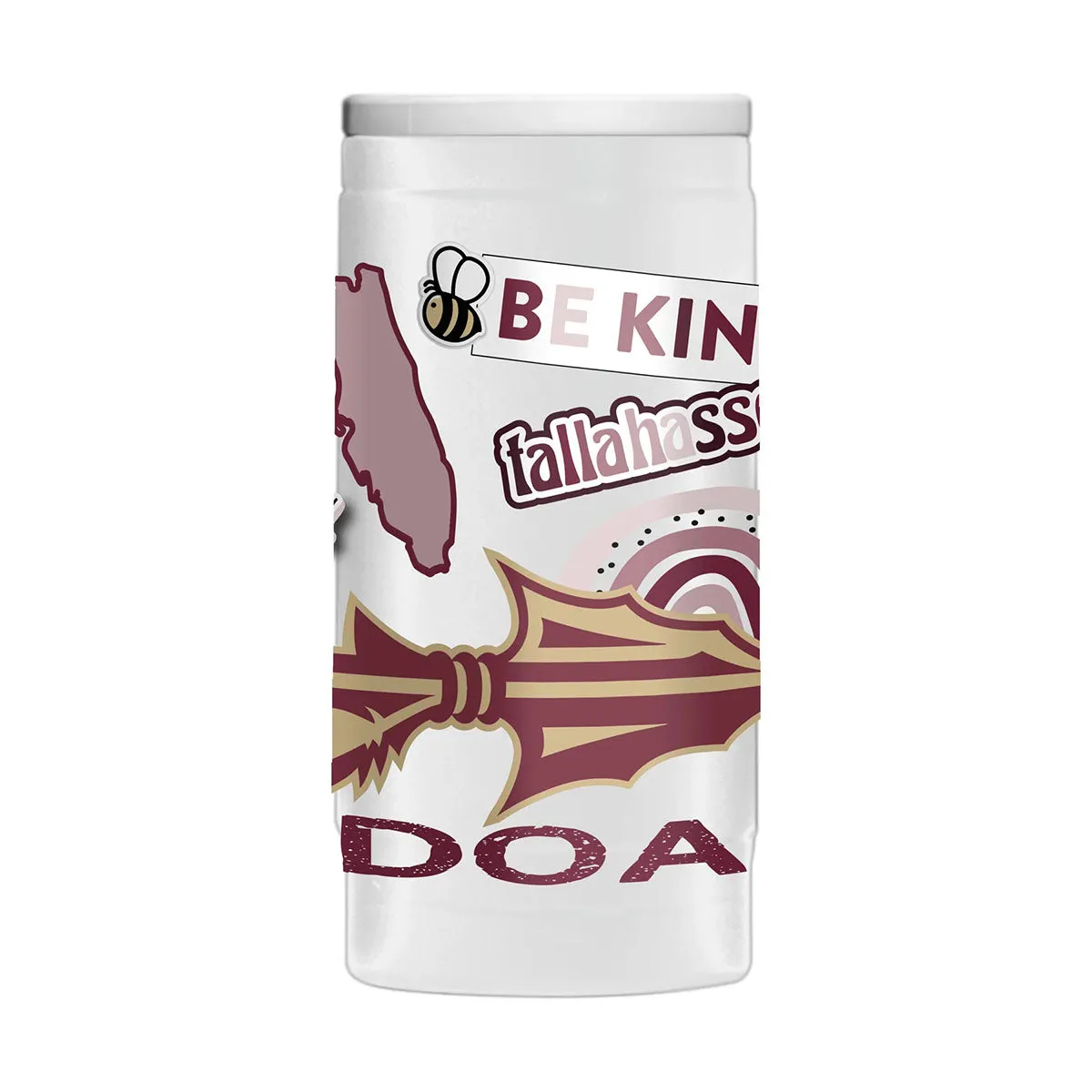 Logo Brands Florida State Native All Over Design Powder Coated Stainless Steel Slim Can Coolie