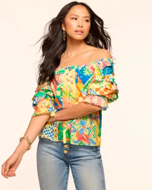 Lula Printed Cotton Off-The-Shoulder Blouse