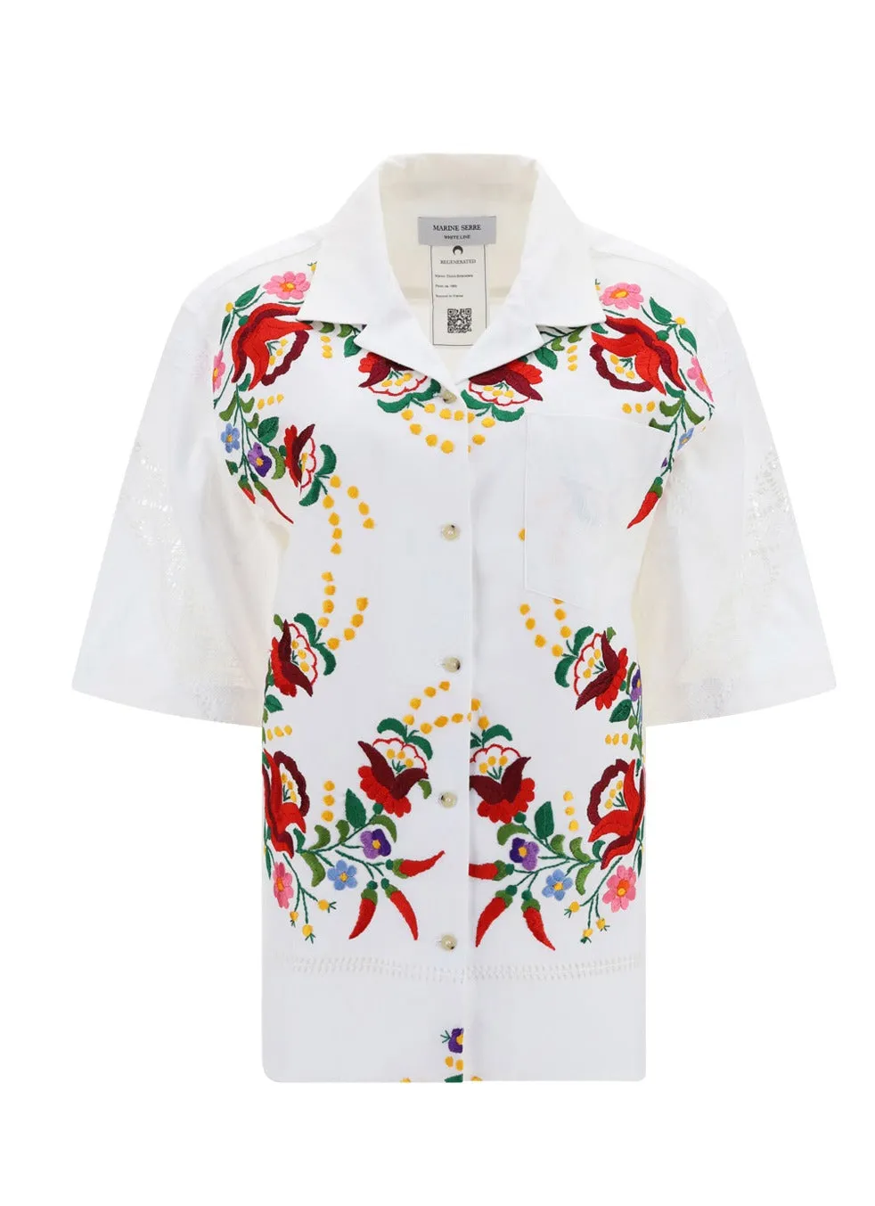Marine Serre Floral Embroidered Short-Sleeved Shirt