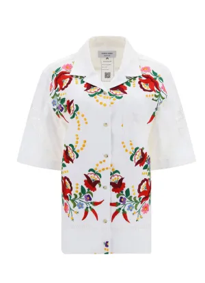 Marine Serre Floral Embroidered Short-Sleeved Shirt