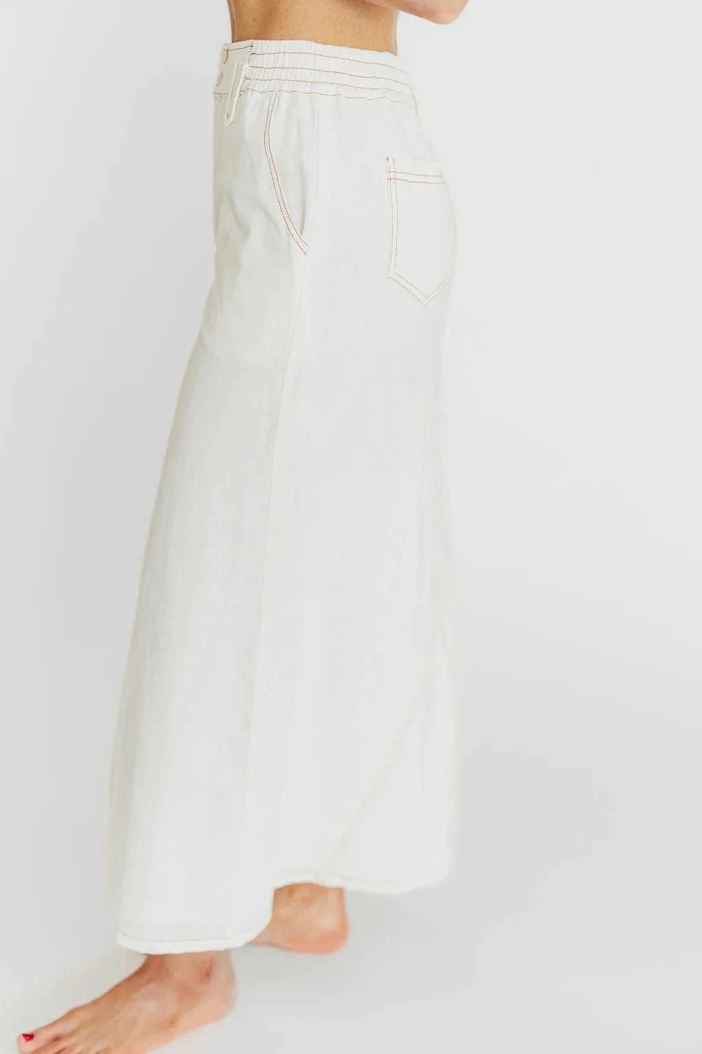 Marium Washed Linen Blend Maxi Skirt in Off-White