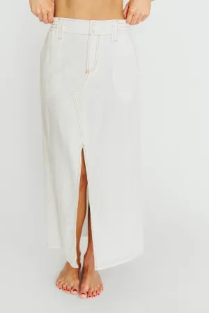 Marium Washed Linen Blend Maxi Skirt in Off-White