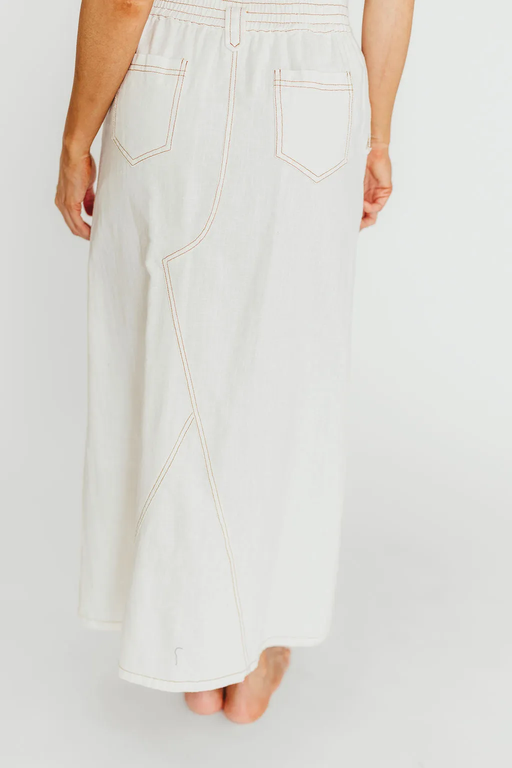 Marium Washed Linen Blend Maxi Skirt in Off-White