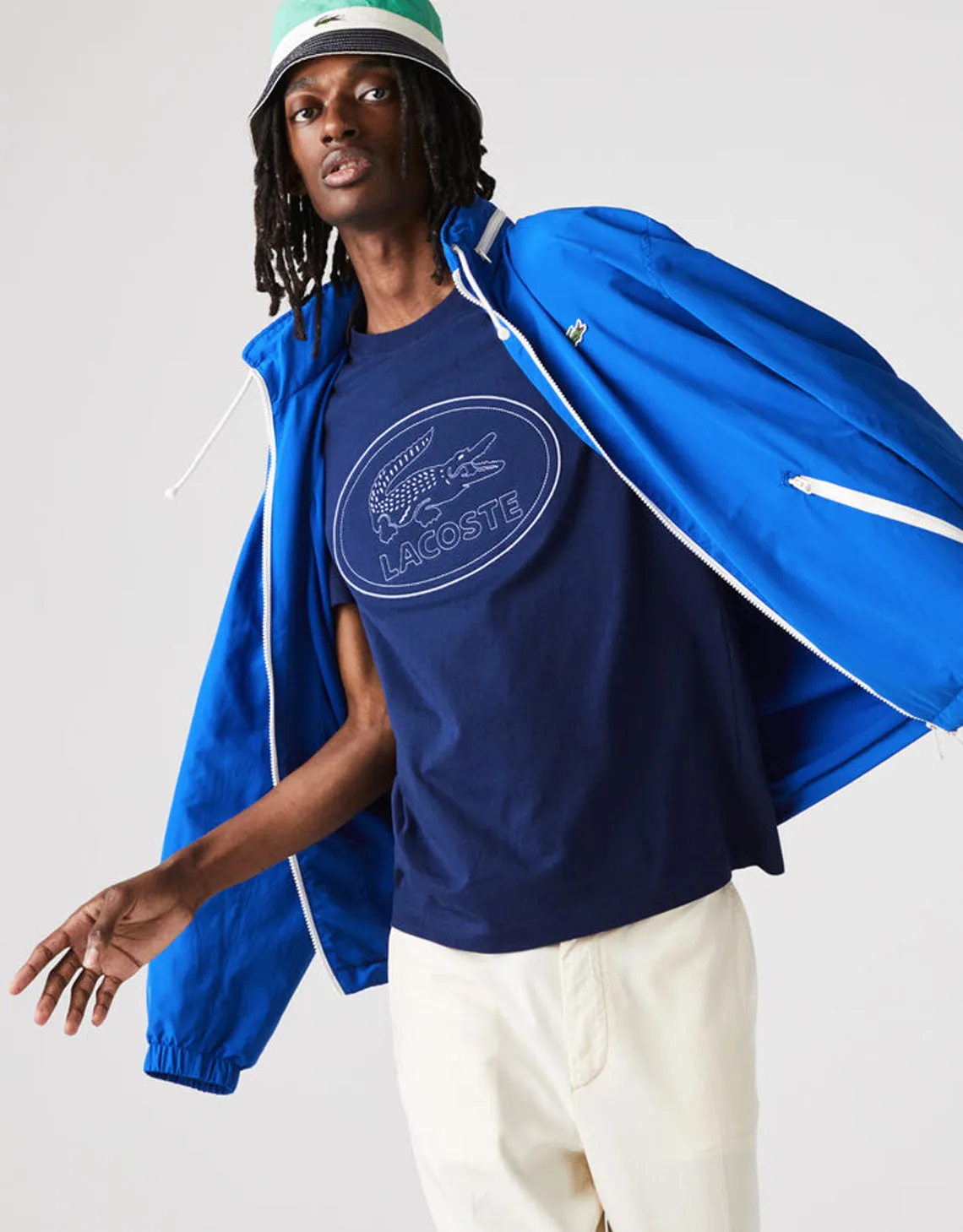 Men's Crew Neck Embroidered Logo Cotton T-shirt Blue