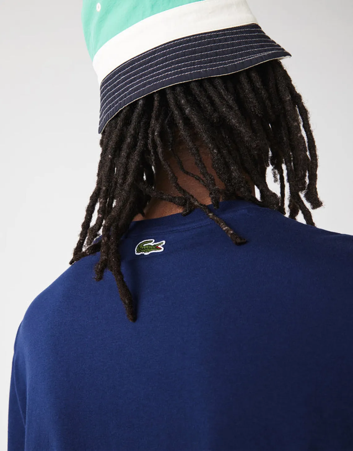 Men's Crew Neck Embroidered Logo Cotton T-shirt Blue