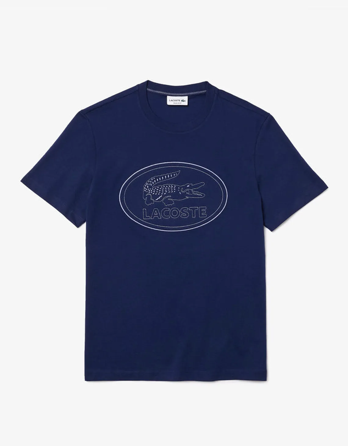 Men's Crew Neck Embroidered Logo Cotton T-shirt Blue