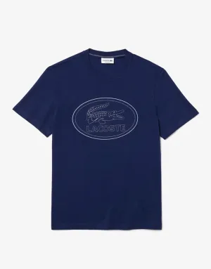 Men's Crew Neck Embroidered Logo Cotton T-shirt Blue