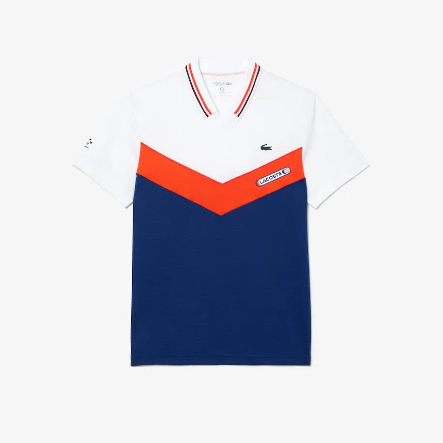 Men's Lacoste Tennis x Daniil Medvedev Slim Fit Seamless Polo  White / Orange / Bordeaux / Navy Blue