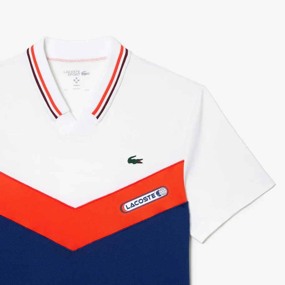 Men's Lacoste Tennis x Daniil Medvedev Slim Fit Seamless Polo  White / Orange / Bordeaux / Navy Blue
