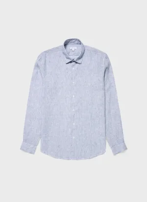 Men's Linen Shirt in White/Navy Micro Stripe