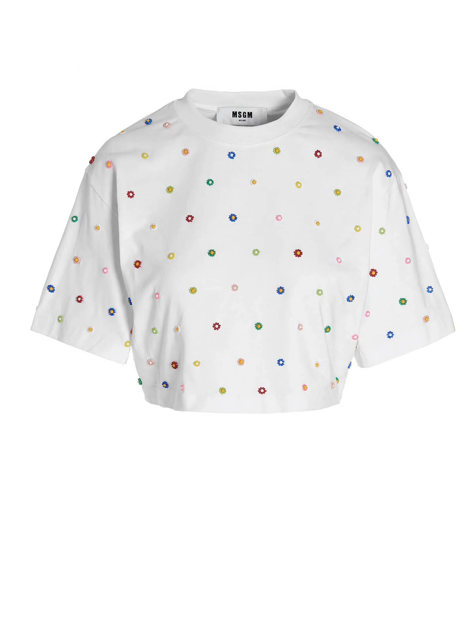 MSGM Floral Embroidered Cropped Top