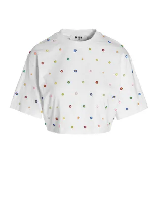 MSGM Floral Embroidered Cropped Top