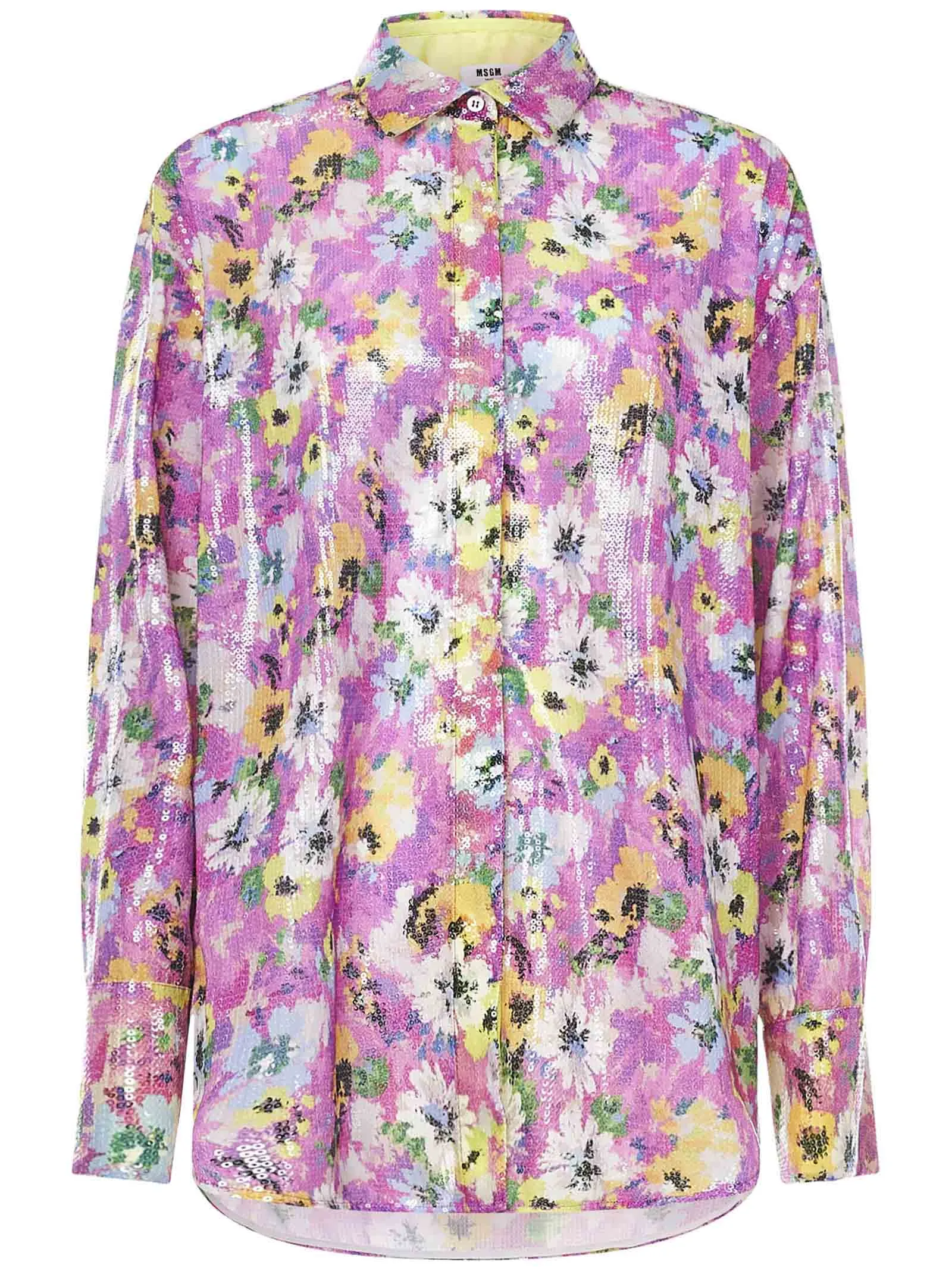 MSGM Floral Print Sequin Embellished Shirt
