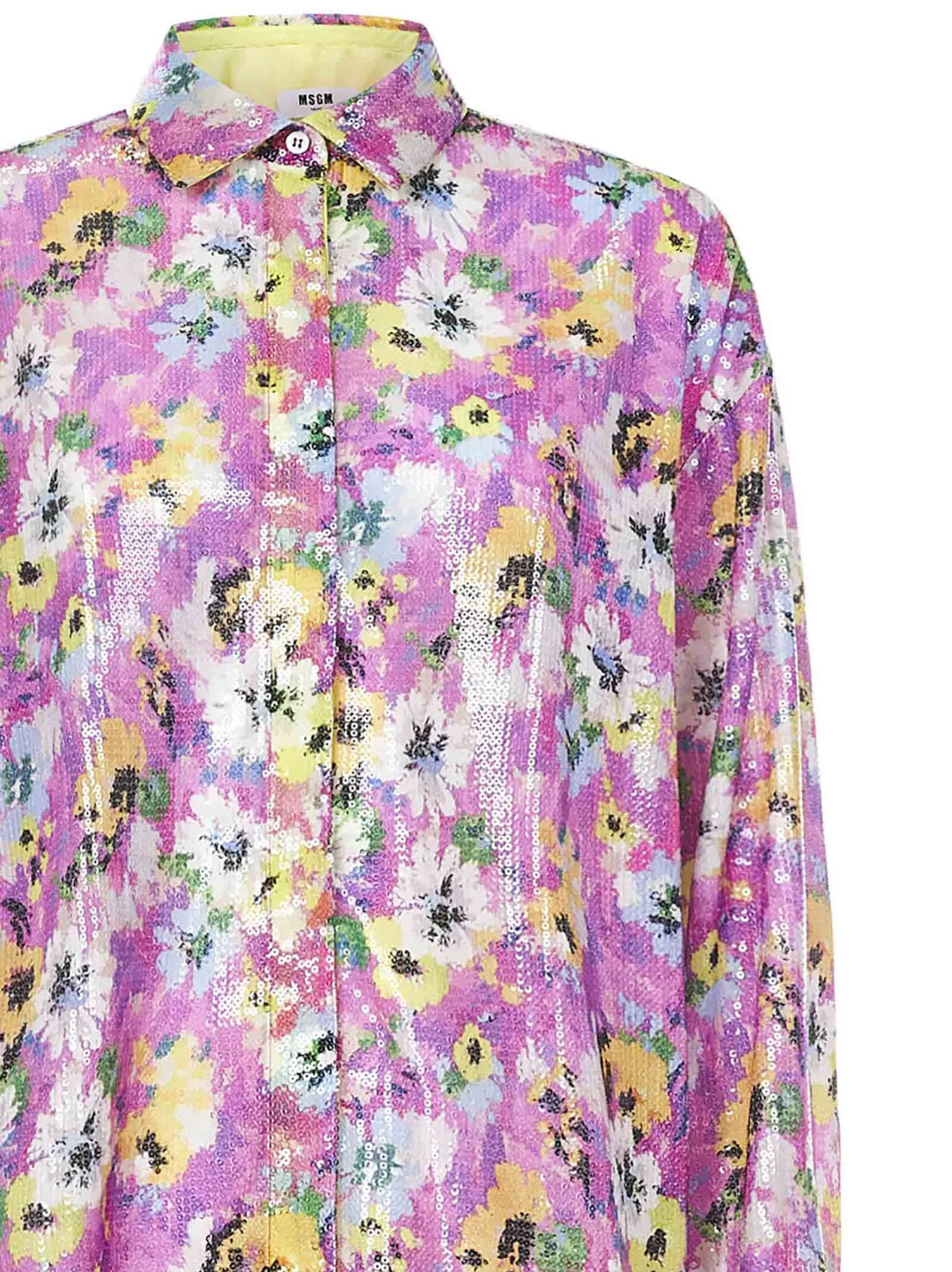 MSGM Floral Print Sequin Embellished Shirt